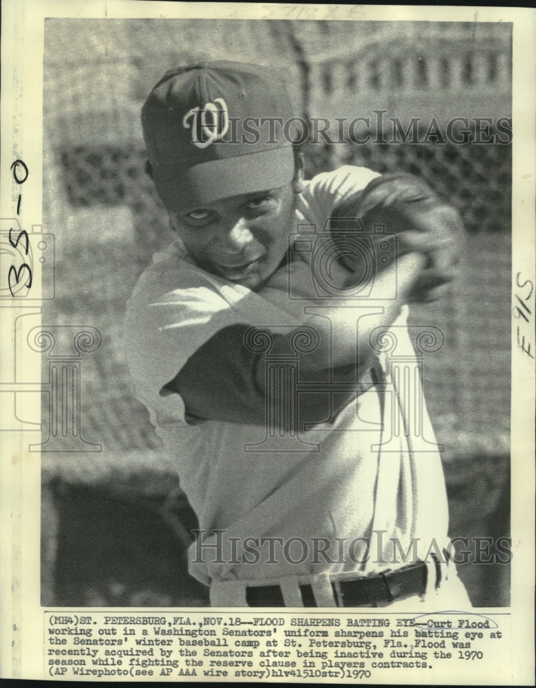 1970 Curt Flood, Washington Senators Baseball Player at Florida Camp - Historic Images