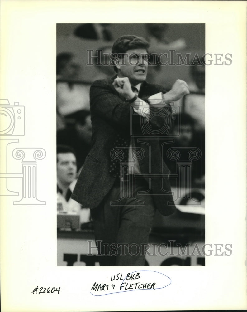 1990 Press Photo Marty Fletcher, USL Basketball Coach - nos11556- Historic Images