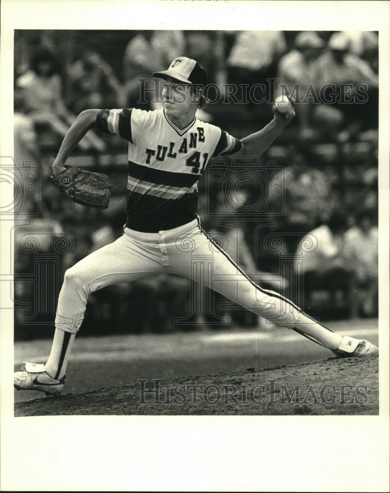 1984 Press Photo Tulane pitcher Marc Desjardins. - nos11640 - Historic Images