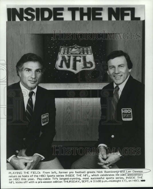 1986 Press Photo Nick Buoniconti and Len Dawson as hosts of Inside the NFL - Historic Images