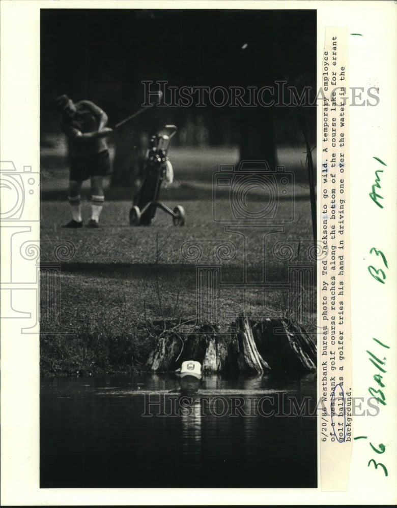 1986 Westbank Golf Course Employee in Lake Seeking Balls - Historic Images