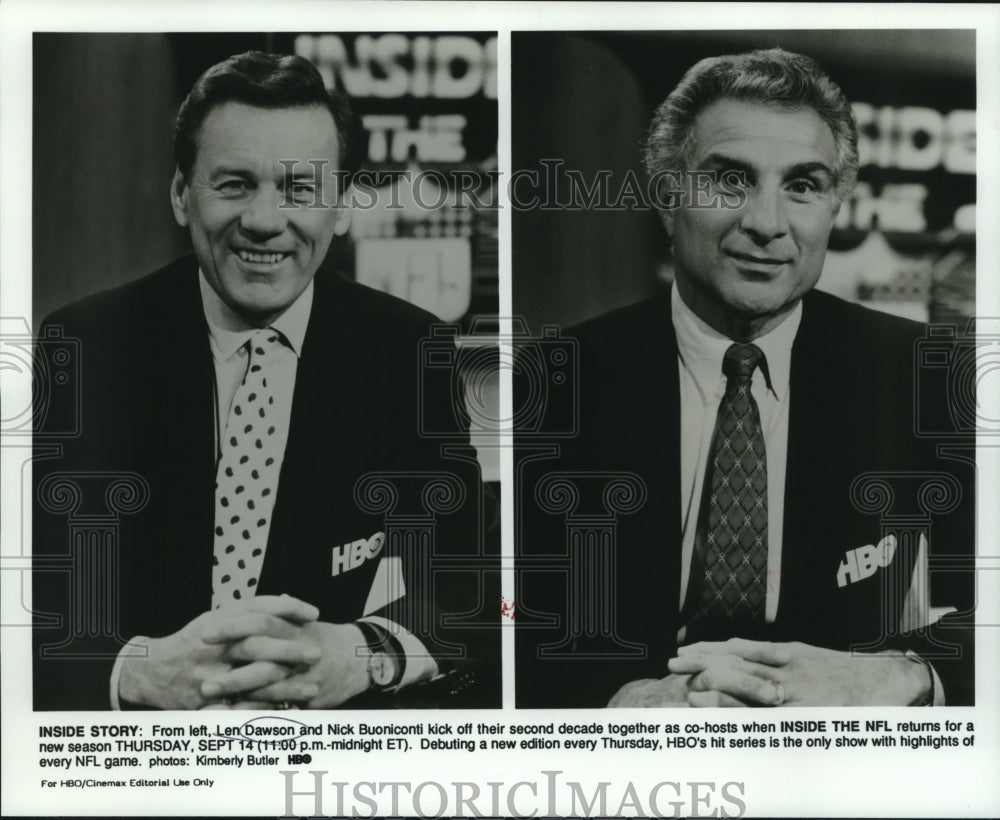 1989 Press Photo HBO Inside the NFL hosts Len Dawson and Nick Buoniconti - Historic Images