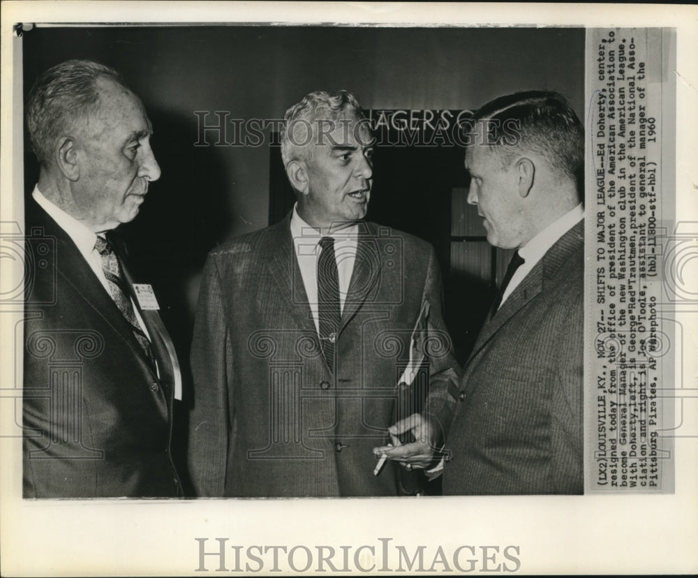 1960 Press Photo Washington Senators GM Ed Doherty and baseball executives - Historic Images