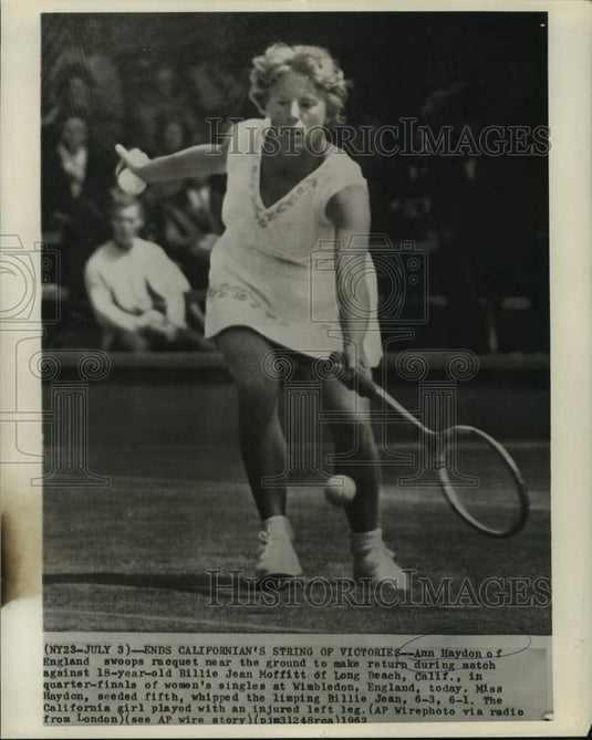 1962 Press Photo Tennis player Ann Haydon of England in Wimbledon quarterfinal - Historic Images
