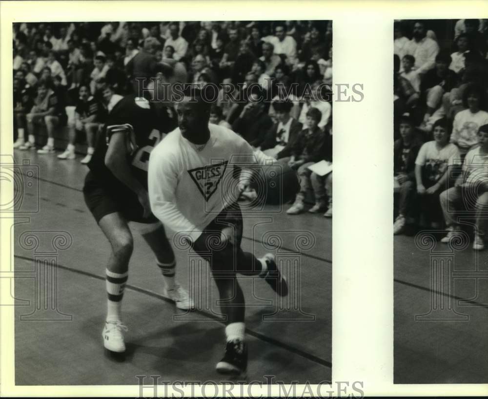 1990 Press Photo New Orleans Saints football player Dalton Hilliard plays hoops- Historic Images