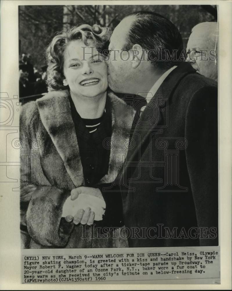 1960 Press Photo Figure skater Carol Heiss and New York mayor Robert F. Wagner- Historic Images