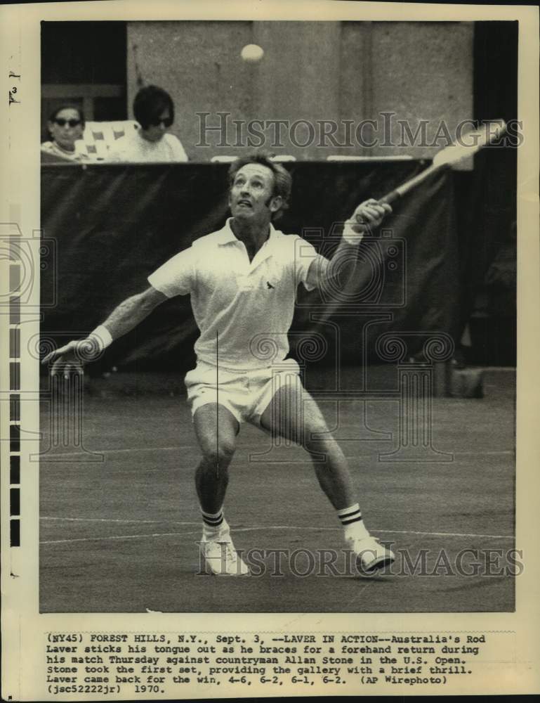 1970 Press Photo Tennis - Rod Laver Playing Against Allan Stone in U.S. Open - Historic Images