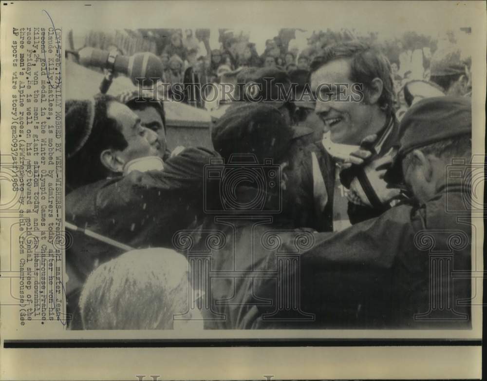 1968 Press Photo French Skier Jean-Claude Killy Mobbed Wins Gold in Olympics - Historic Images