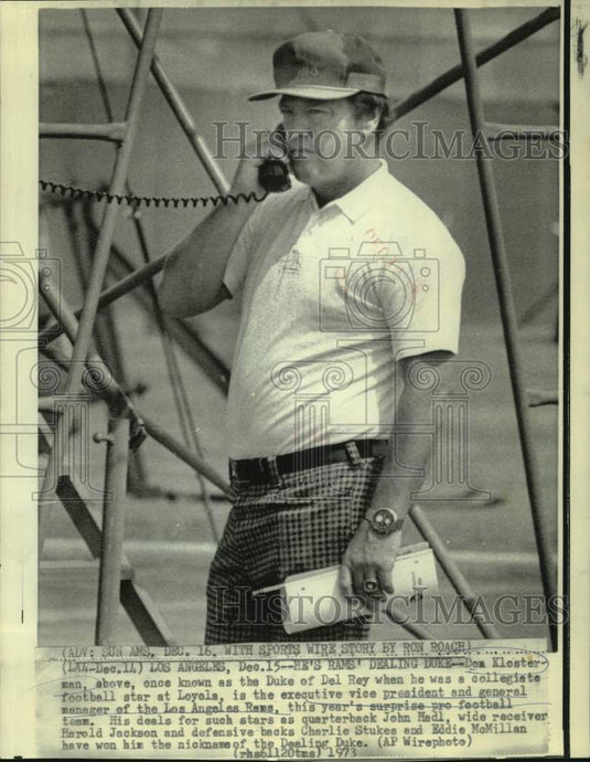 1973 Press Photo Los Angeles Rams football executive Don Klosterman - nos19399 - Historic Images