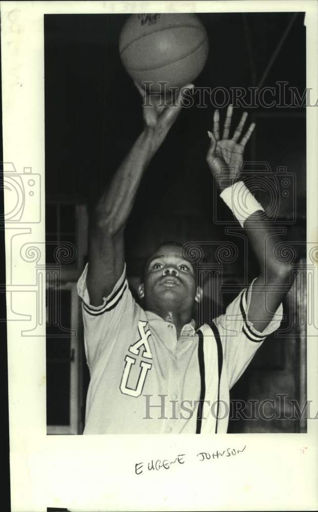 1983 Press Photo Xavier College Basketball Player Eugene Johnson Nos 1983-press-photo-xavier-college-basketball-player-eugene-johnson-nos