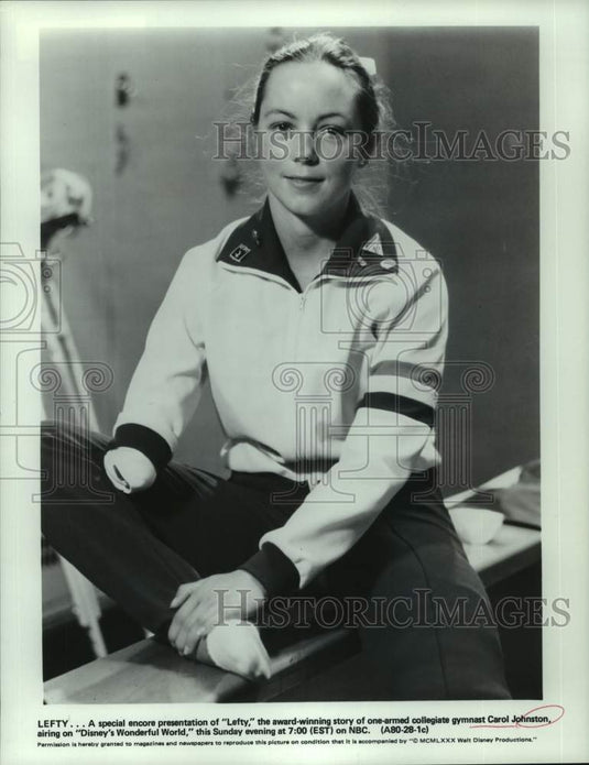 1980 Press Photo College gymnast Carol Johnston plays "Lefty," on Disney- Historic Images