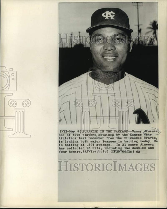 1962 Press Photo Kansas City Athletics Manny Jimenez - nos19672- Historic Images