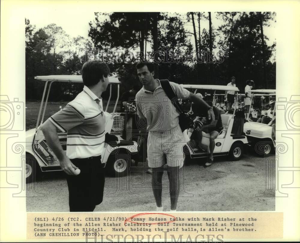 1990 Press Photo LSU football player Tommy Hodson with Mark Risher at golf event - Historic Images