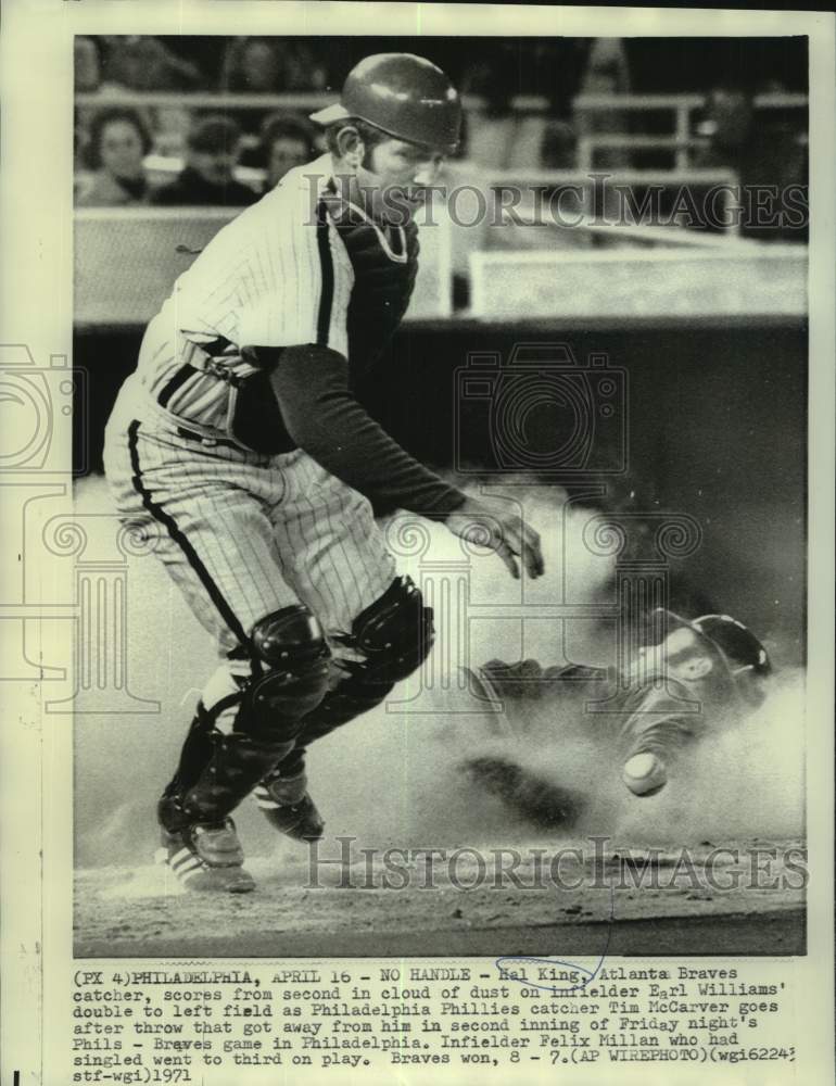 1971 Press Photo Atlanta Braves baseball player Hal King slides into home- Historic Images