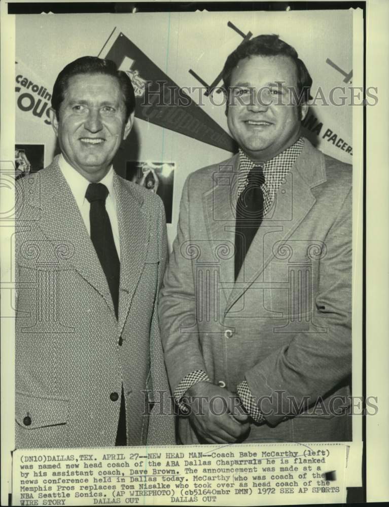 1972 Press Photo Dallas Chaparrals basketball coaches Babe McCarthy &amp; Dave Brown- Historic Images