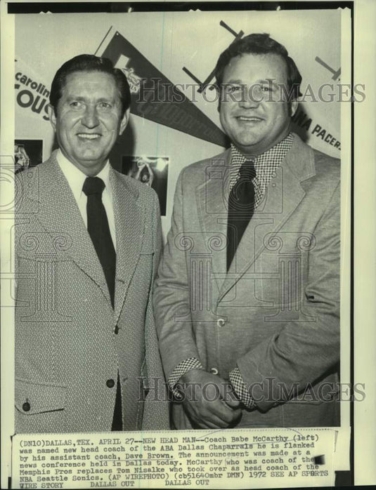 1972 Press Photo Dallas Chaparrals basketball coaches Babe McCarthy & Dave Brown- Historic Images