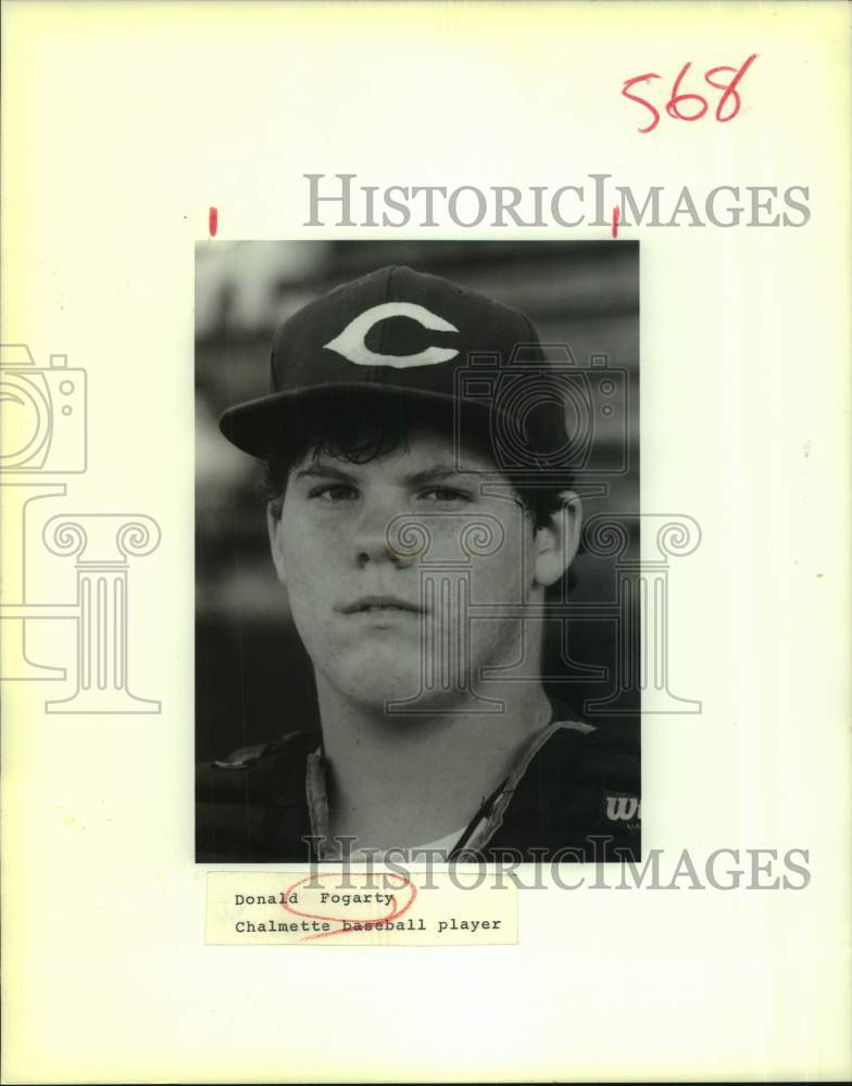 1989 Press Photo Chalmette baseball player Donald Fogarty with ball cap on - Historic Images