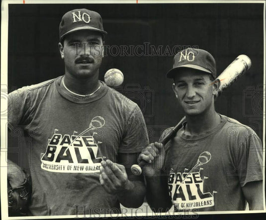 1987 Press Photo U of New Orleans baseball players David Ward and David Lynch- Historic Images