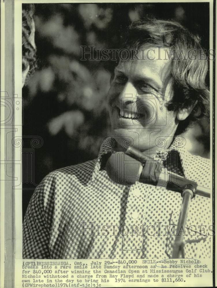 1974 Press Photo Golfer Bobby Nichols smiles after winning Canadian Open- Historic Images