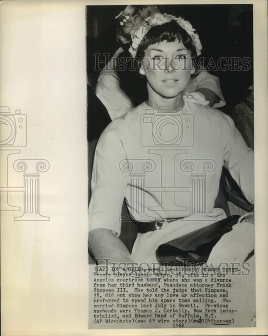 1962 Press Photo Tennis player Gussie Moran - nos26333- Historic Images
