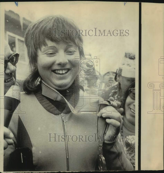 1972 Press Photo Alpine skier Maria Theresa Nadig holds her Olympic gold medal- Historic Images