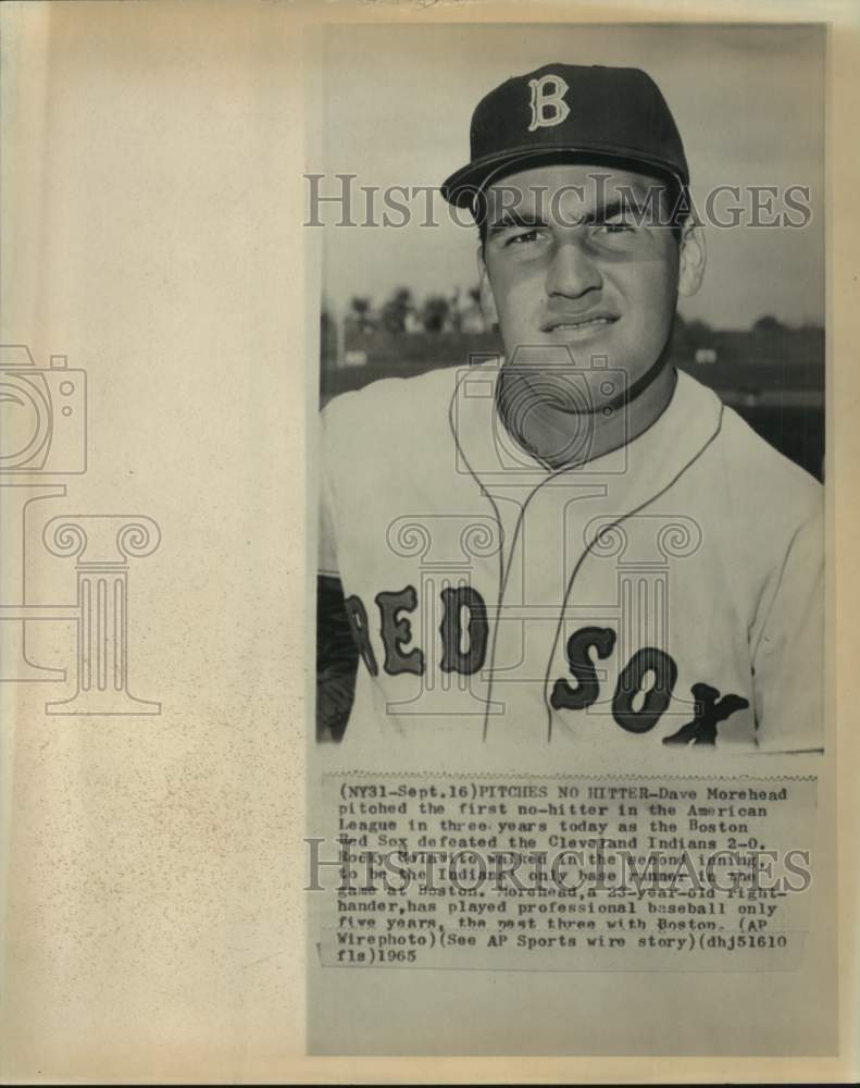 1965 Press Photo Boston Red Sox baseball pitcher Dave Morehead poses for photo - Historic Images