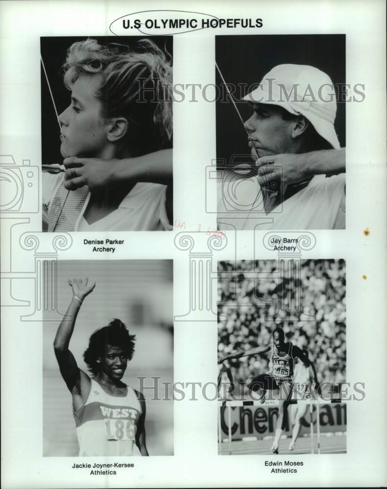 1988 Press Photo US Olympic Hopefuls D Parker, J Barrs, J Joyner-Kersee; E Moses- Historic Images