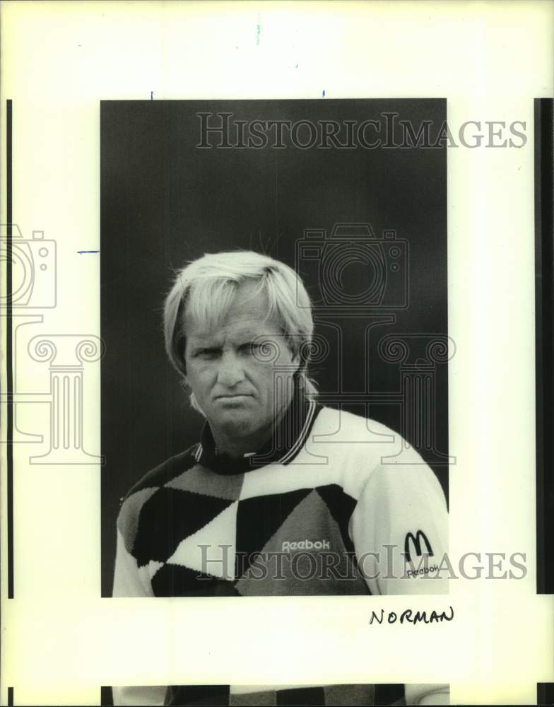 1989 Press Photo Golfer Greg Norman looks on intently during a match - nos26554- Historic Images