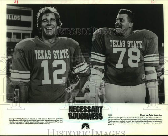 1991 Press Photo Actors Scott Bakula and Sinbad in "Necessary Roughness"- Historic Images