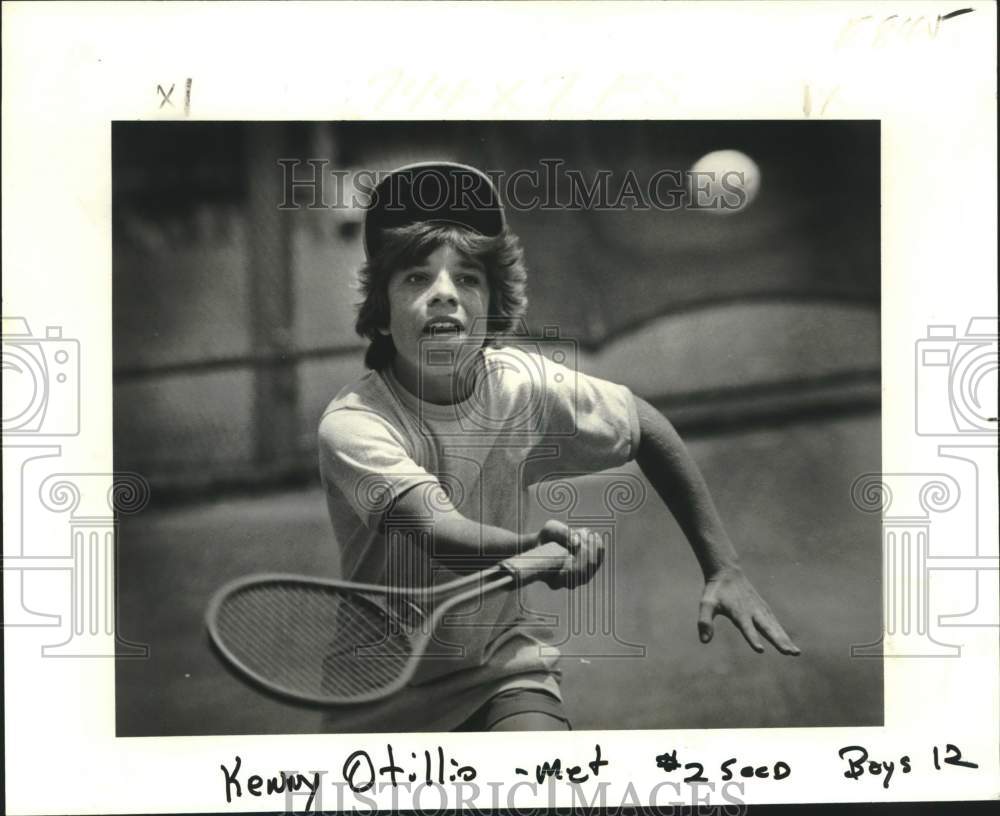 Press Photo Youth tennis player Kenny Otillio returns shot in LA State Tourney - Historic Images