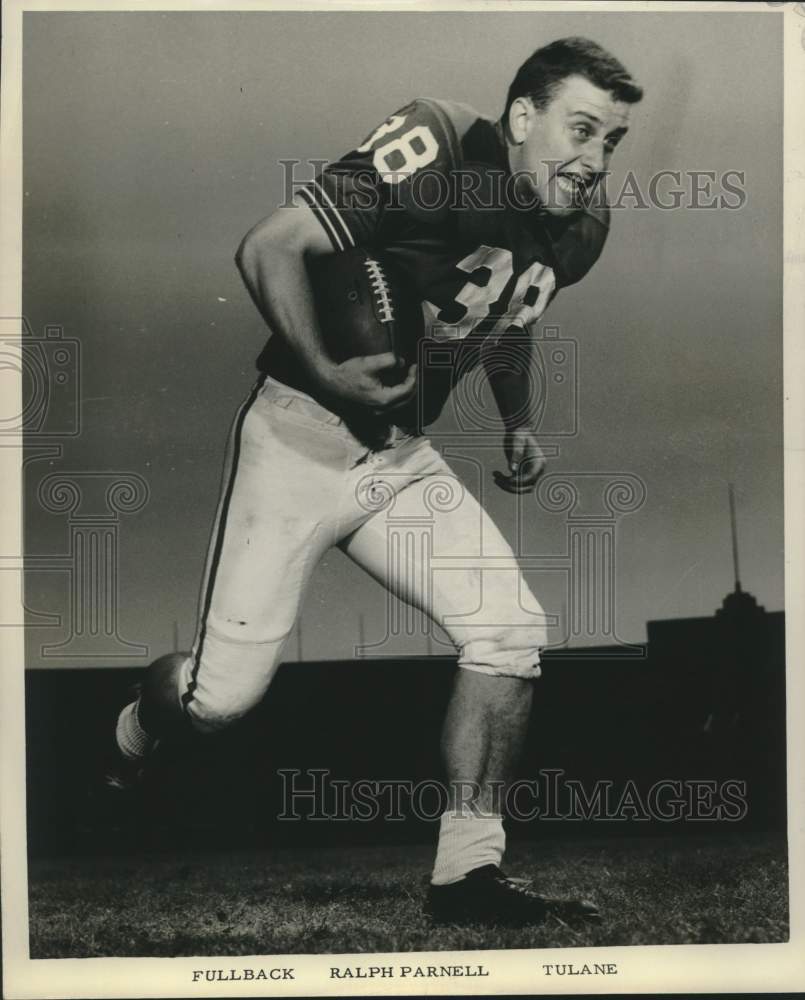 1960 Press Photo Tulane football fullback Ralph Parnell runs with ball - Historic Images