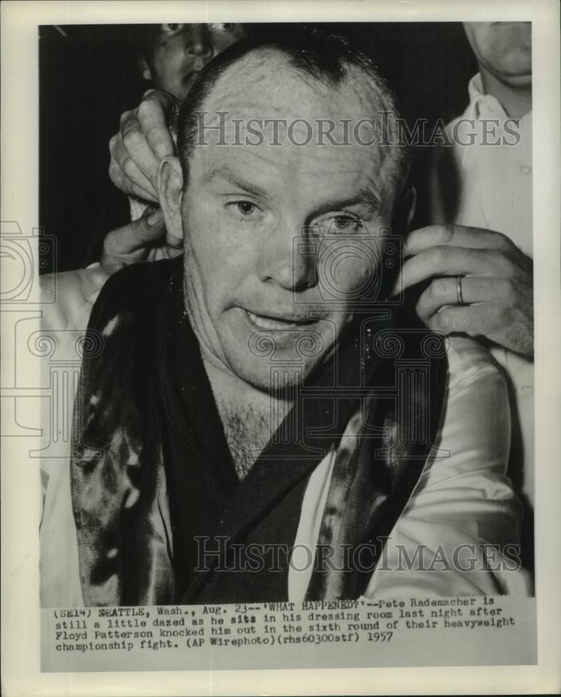 1957 Press Photo Boxer Pete Rademacher after losing to Floyd Patterson - Historic Images