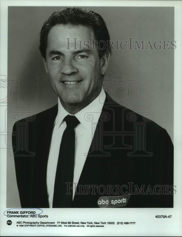 1989 Frank Gifford, commentator, ABC Sports, sits for portrait - Historic Images