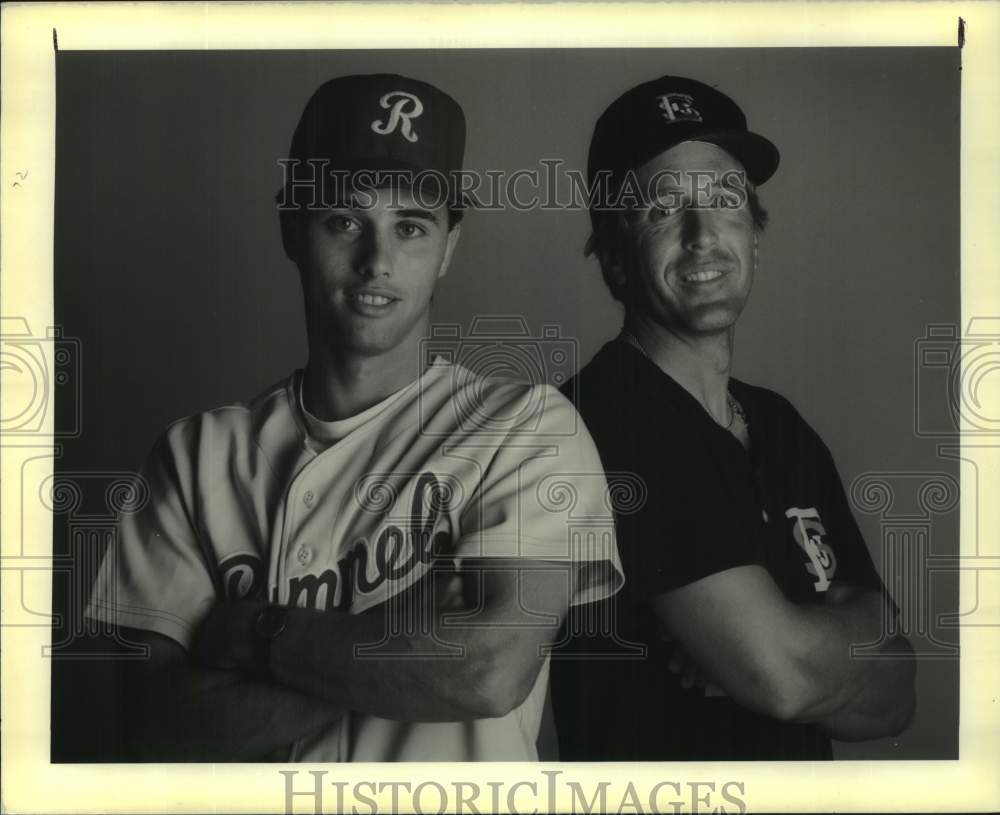 1990 Press Photo East St John baseball Johnny Owen &amp; Rummel player Burckel - Historic Images