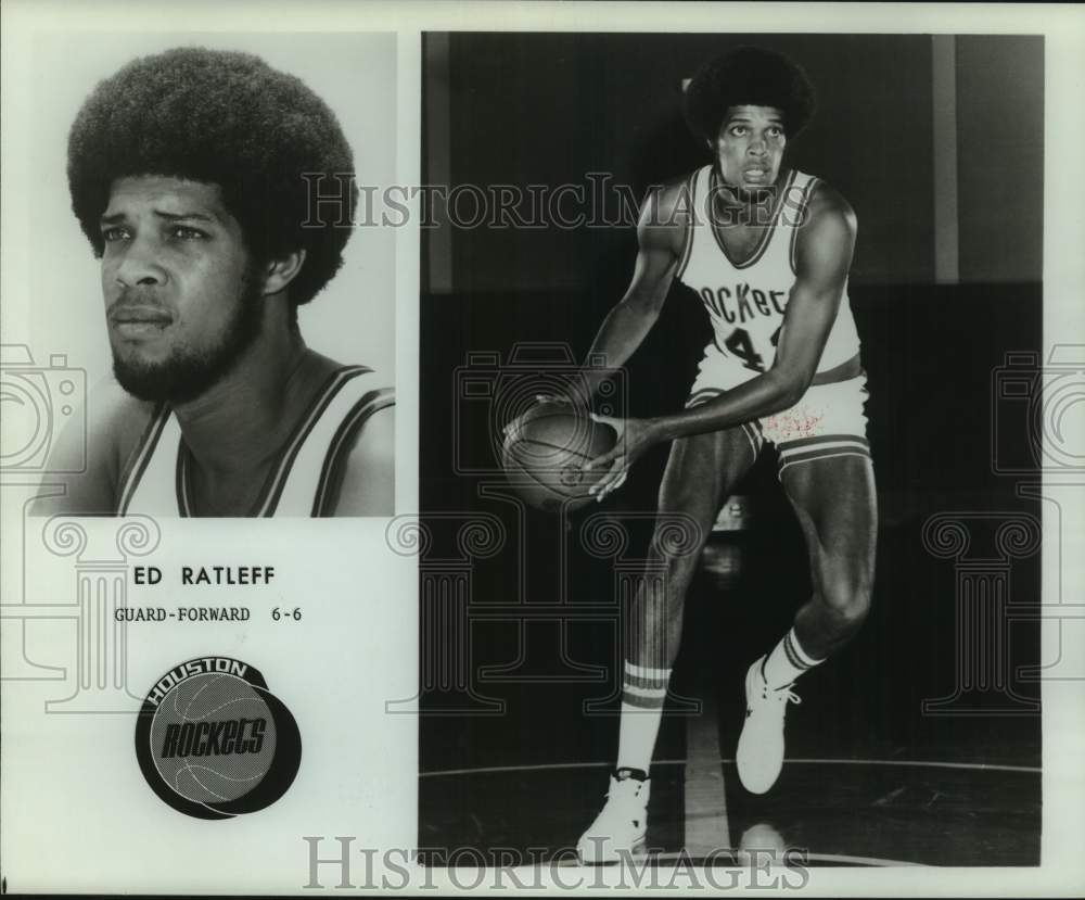 1975 Press Photo Two photos of Houston Rockets basketball player, 6-6 Ed Ratleff- Historic Images