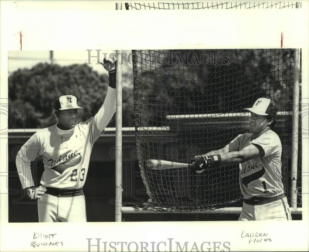 1988 Press Photo Tulane baseball players Elliott Quinones and Lauren Flores- Historic Images