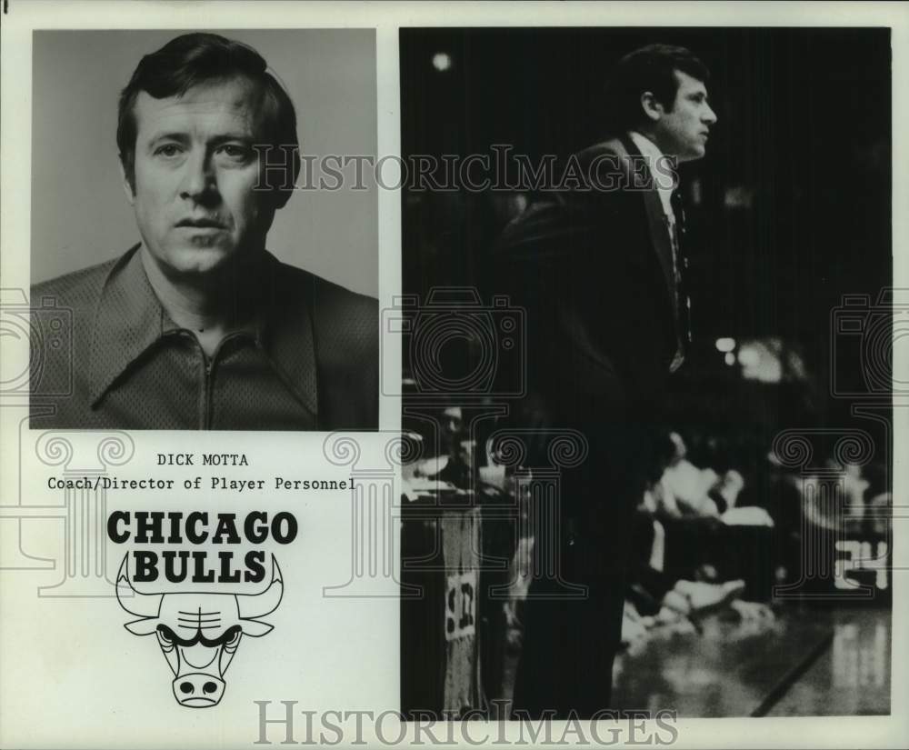 1976 Press Photo Chicago Bulls Basketball Coach Dick Motta in Two Views - Historic Images