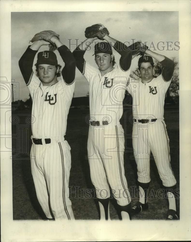 1972 Press Photo LU baseball player Pat Crider, Rickey Gibbs and Dennis Sabrio- Historic Images