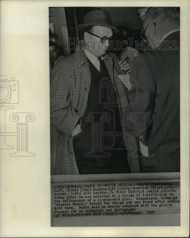 1957 Press Photo Former boxing champion Maxie Rosenbloom and reporters ...