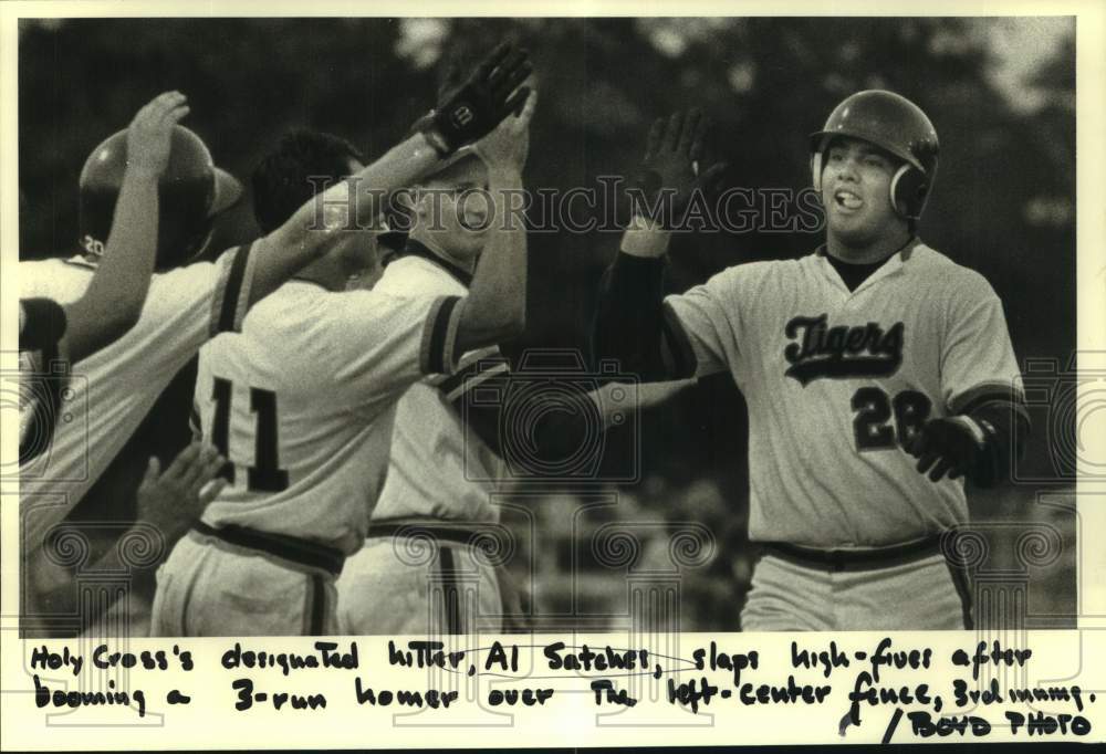 1987 Press Photo Holy Cross High baseball player Al Satcher and teammates- Historic Images
