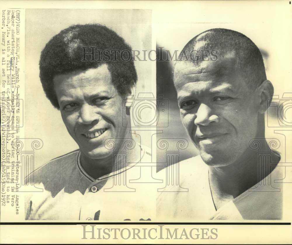 1972 Press Photo Maury Wills of Los Angeles Dodgers Before &amp; After Haircut - Historic Images