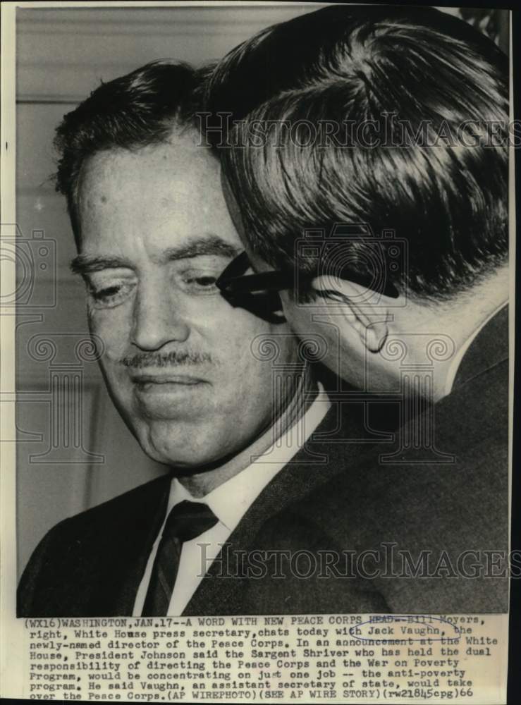 1966 Jack Vaughn, Peace Corps Director, with Bill Moyers - Historic Images