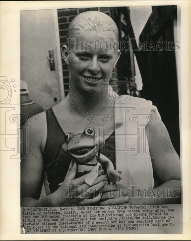 1960 Press Photo Chris Von Saltsa at U.S. Swimming and Diving Trials - nos32846 - Historic Images