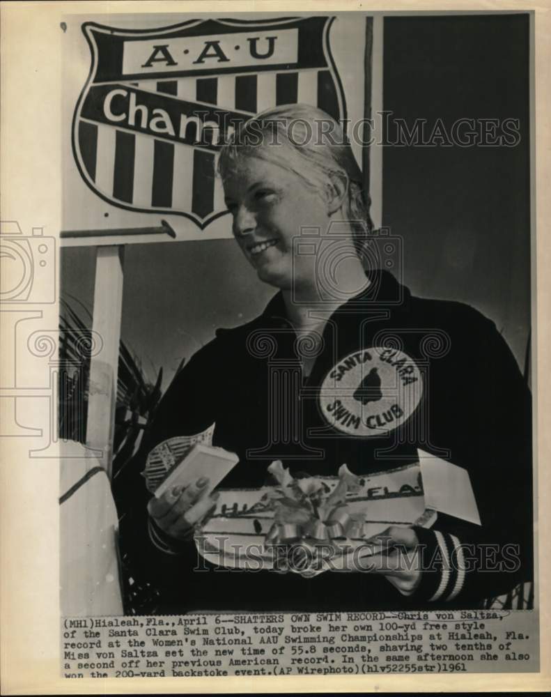 1961 Press Photo Chris von Saltza at National AAU Swimming Championships - Historic Images