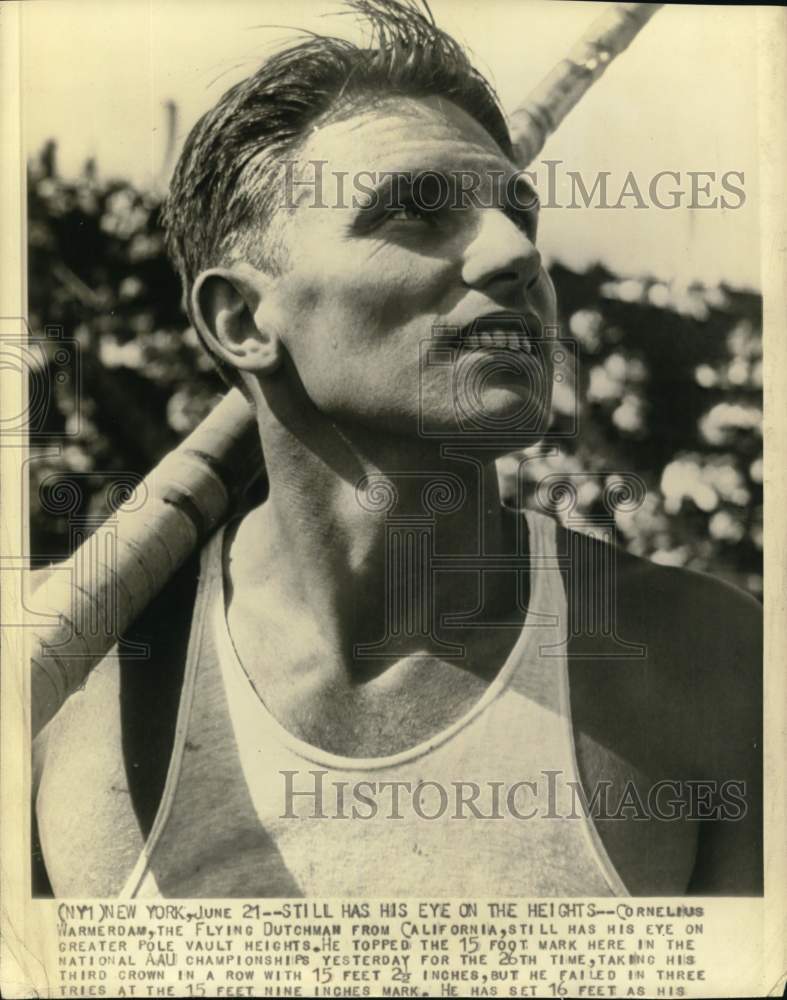 Press Photo Track Athlete Cornelius Warmerdam at National AAU Championships - Historic Images