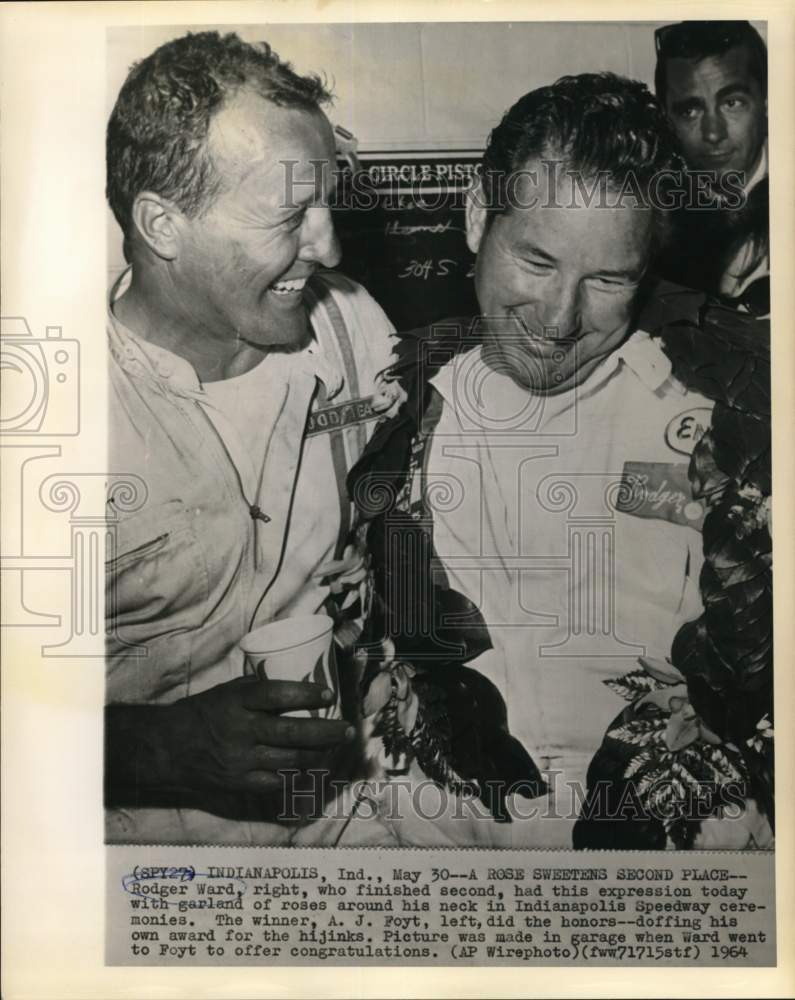 1964 Press Photo Rodger Ward, A.J. Foyt at Indianapolis 500 Ceremonies - Historic Images