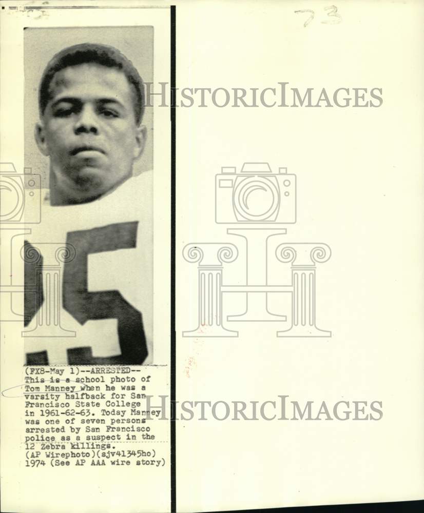 1974 Press Photo Tom Manney, San Francisco State College Halfback - nos33239- Historic Images