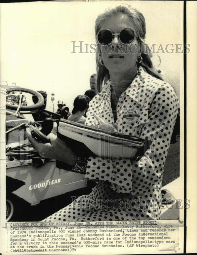 1974 Press Photo Betty Rutherford at Pocono International Speedway - nos33356 - Historic Images