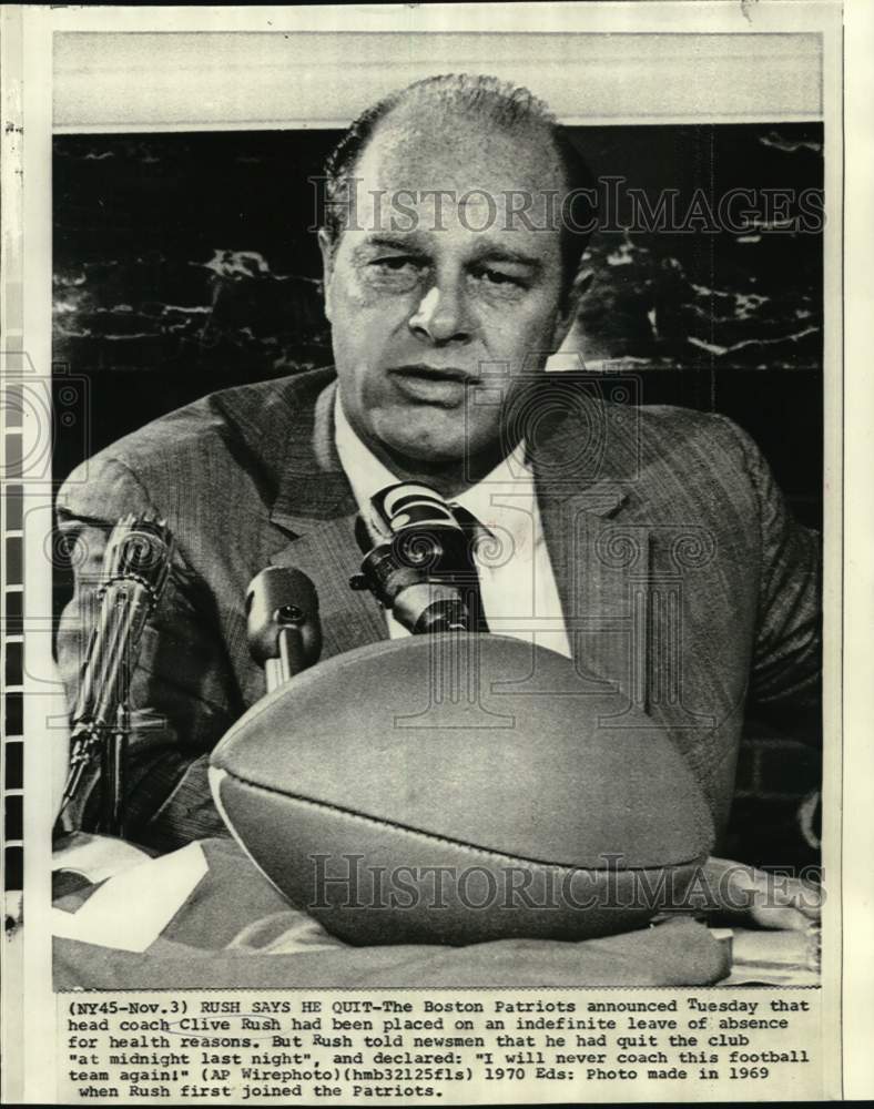 1969 Press Photo Clive Rush, Boston Patriots Head Coach - nos33403 - Historic Images