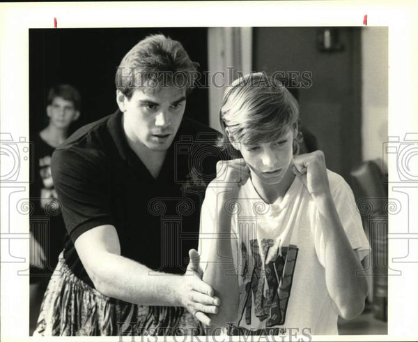 Kevin Rozier 1990 Press Photo Kick Boxing Instructor Kevin Rosier with Student Bran ...